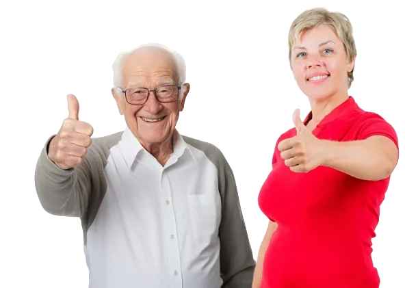 Ein älterer Herr zeigt zusammen mit einer Dame Daumen nach oben.